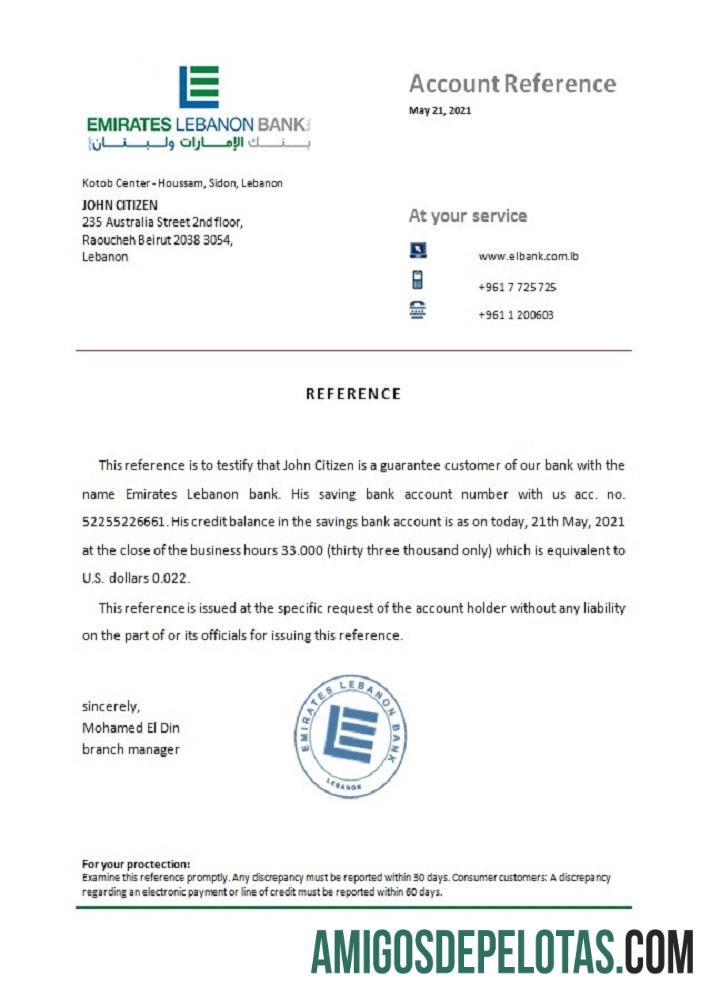 Referência do Banco Líbano Emirados Líbano baixar para verificação